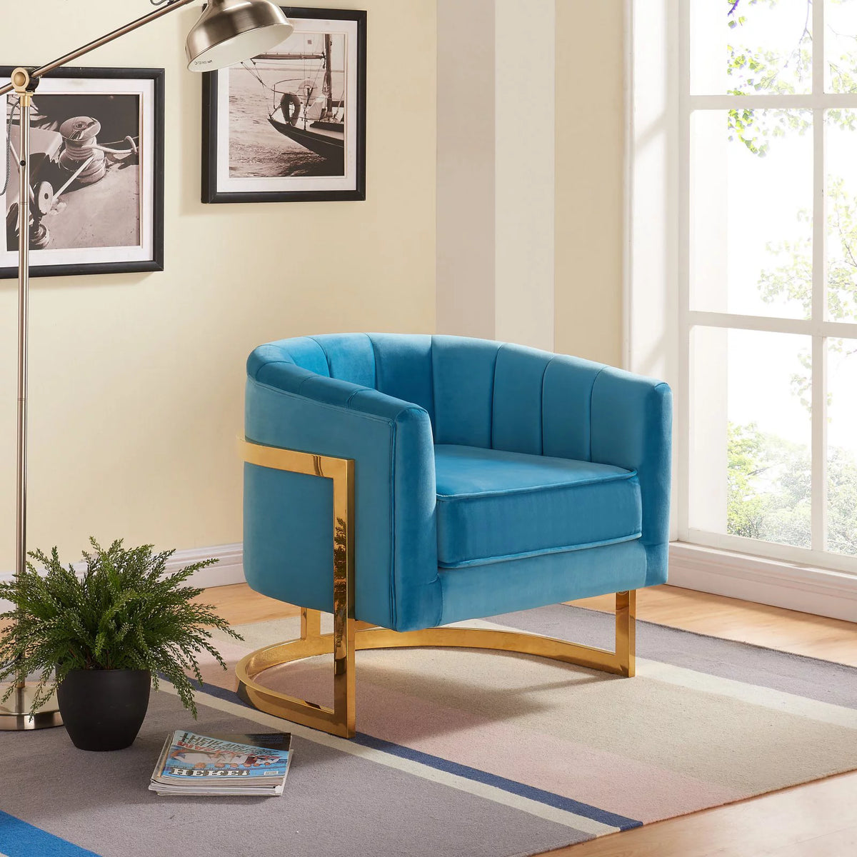 Green Velvet Accent Chair with Stainless Steel Base Z90284