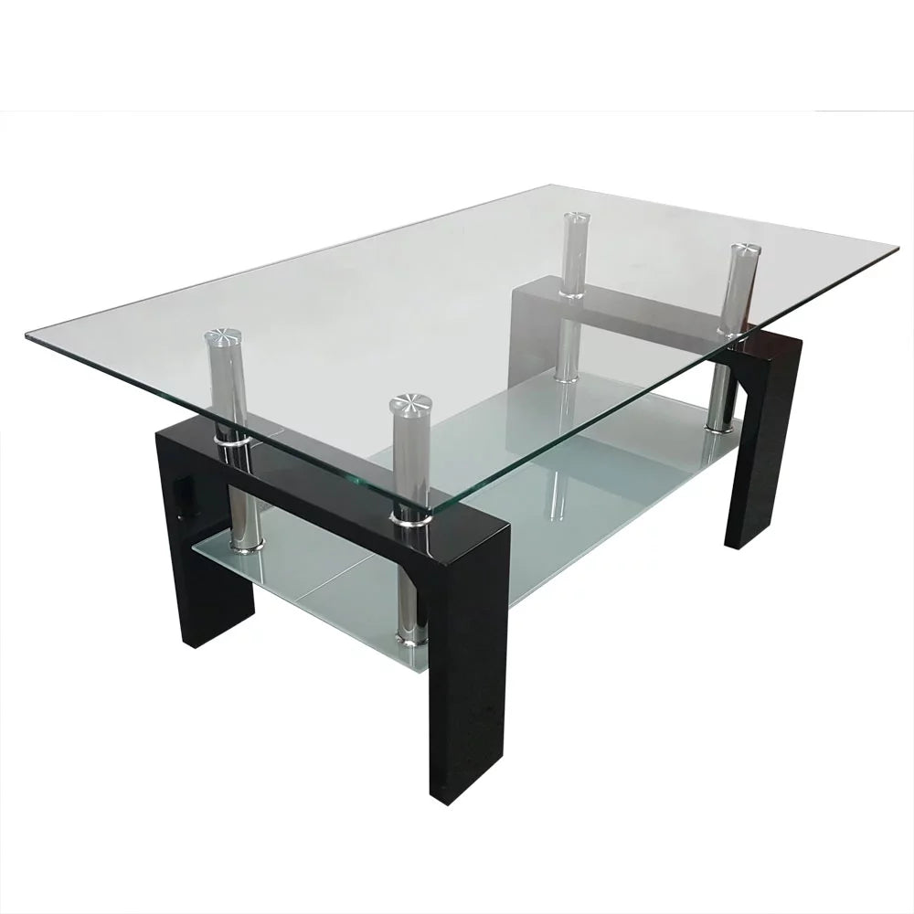 Black Rectangular Glass Top Coffee Table M6120