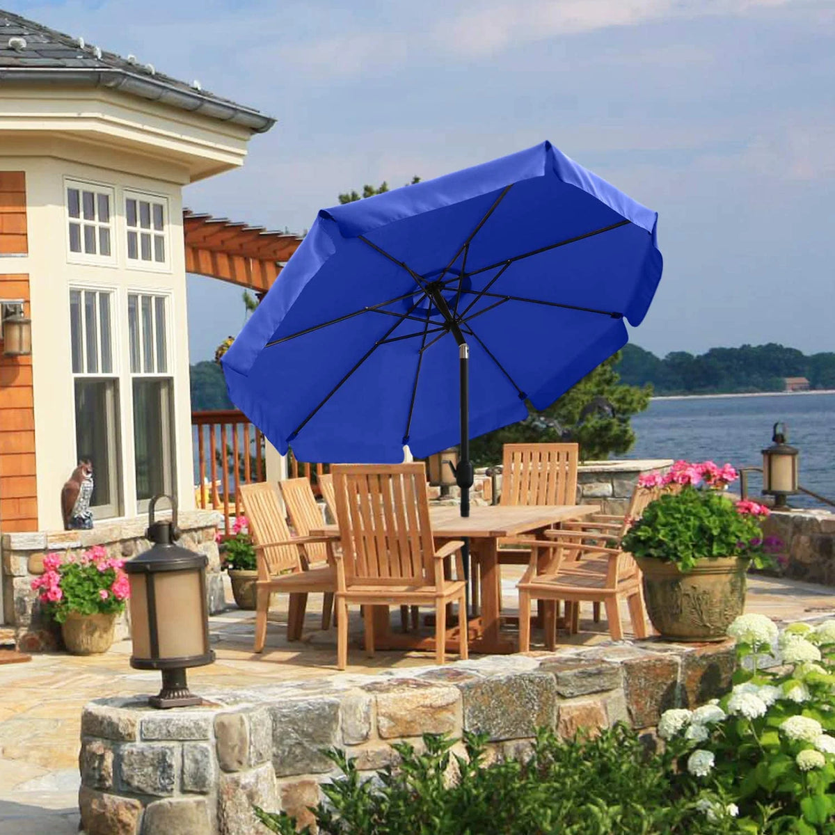 Blue Outdoor Market Patio Umbrella with Push Button Tilt N6892