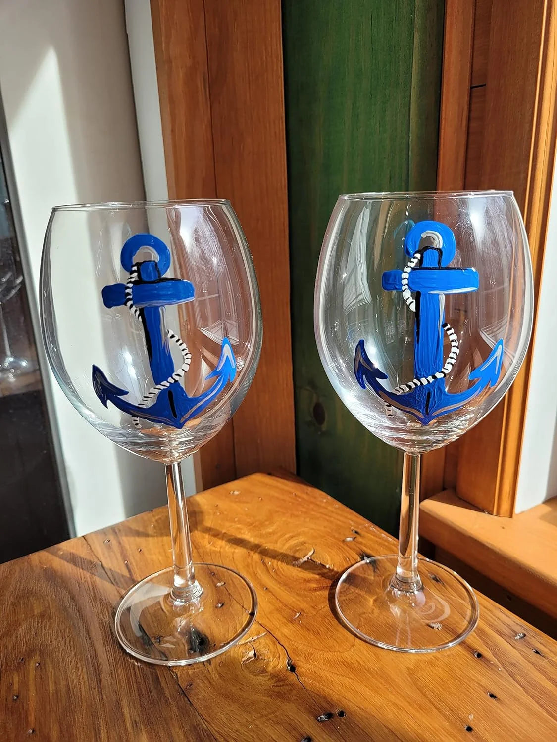 Set Of 2 Hand Painted Stemmed Wine Glasses R251