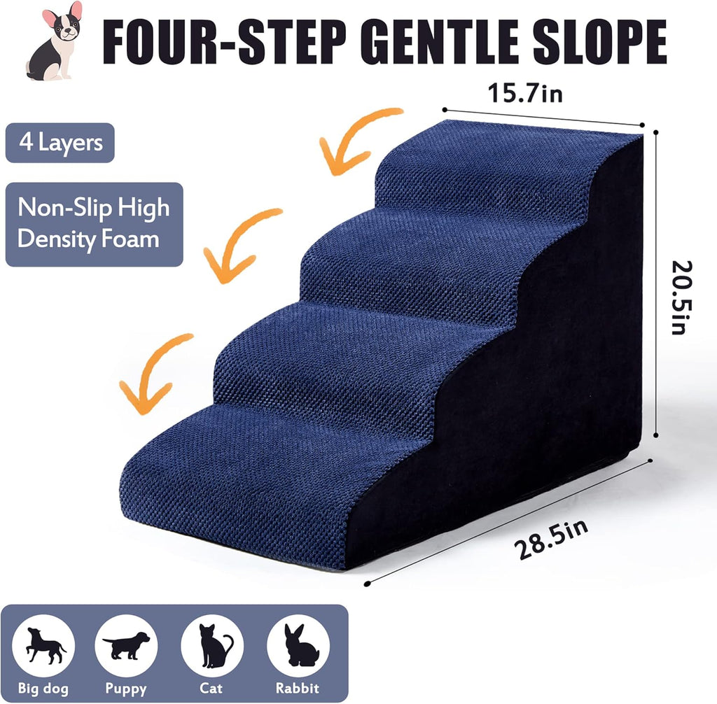 Navy Blue 4 Tiers Foam Dog Stairs V1306