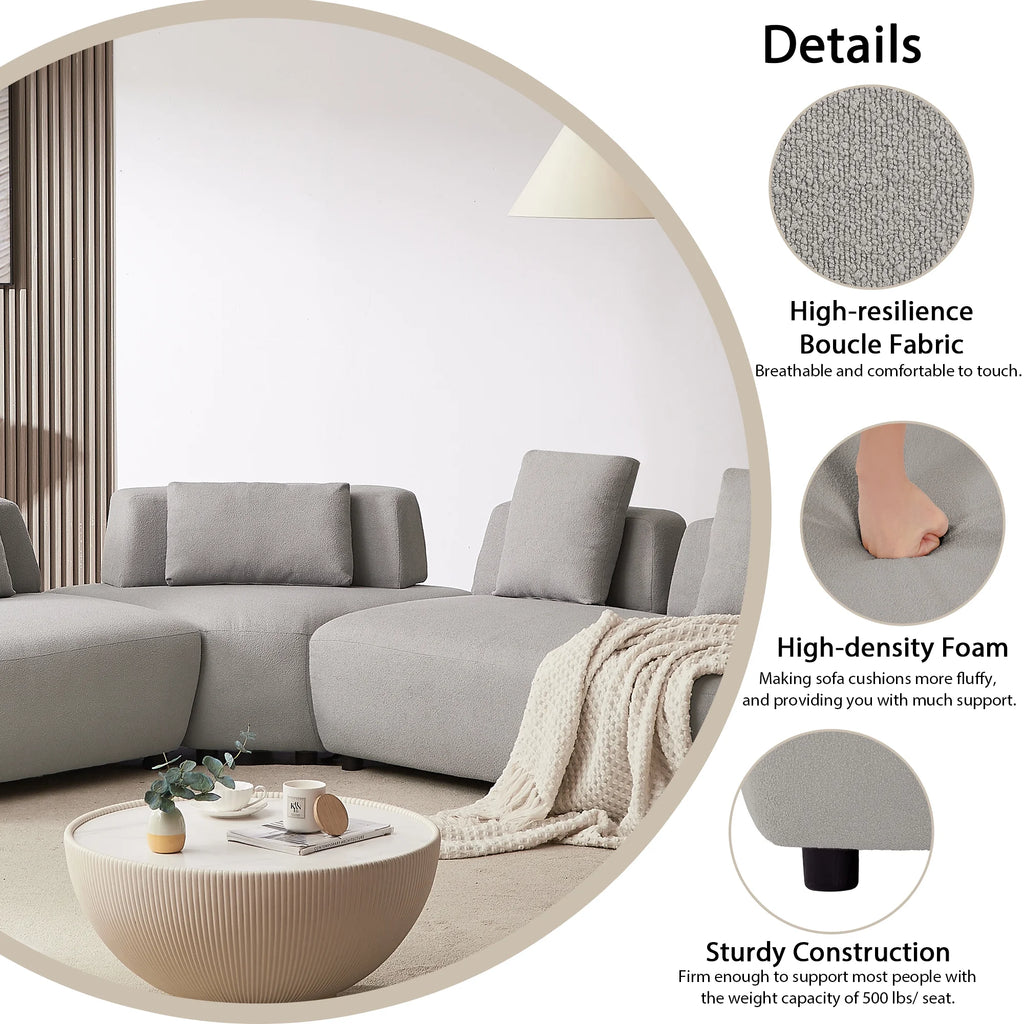 Gray 3-piece Sectional Sofa with 4 Pillows D480517