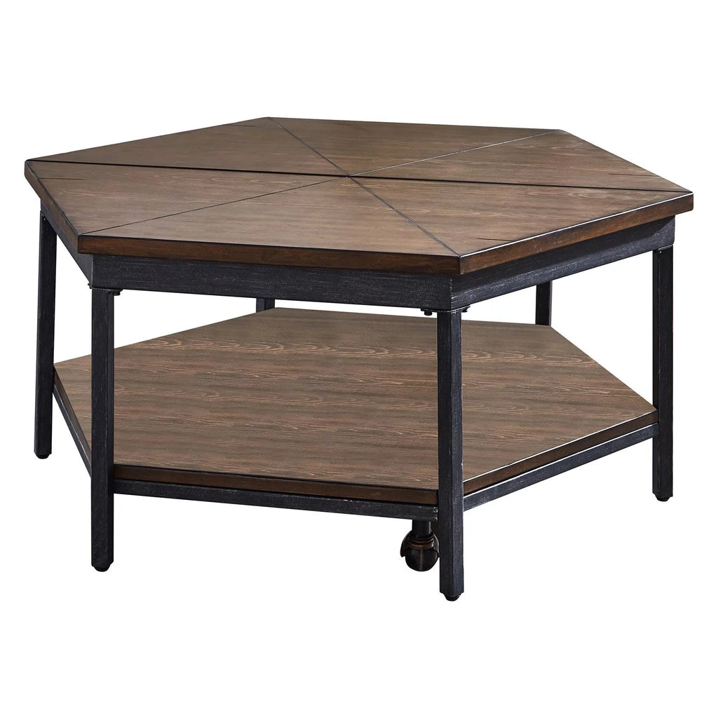Chocolate Wood Hexagon Lift-Top Cocktail Table T207