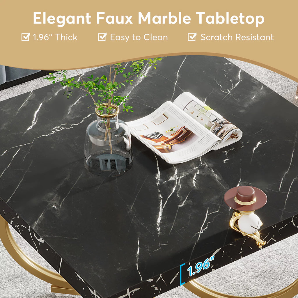 31.5 Inch Square Black Faux Marble Coffee Table J4859