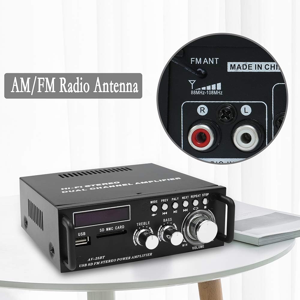 Wireless Bluetooth 5.0 Stereo Amplifier System, 200W Dual Channel Audio Receiver with Remote Control, Pack of 2 A439047