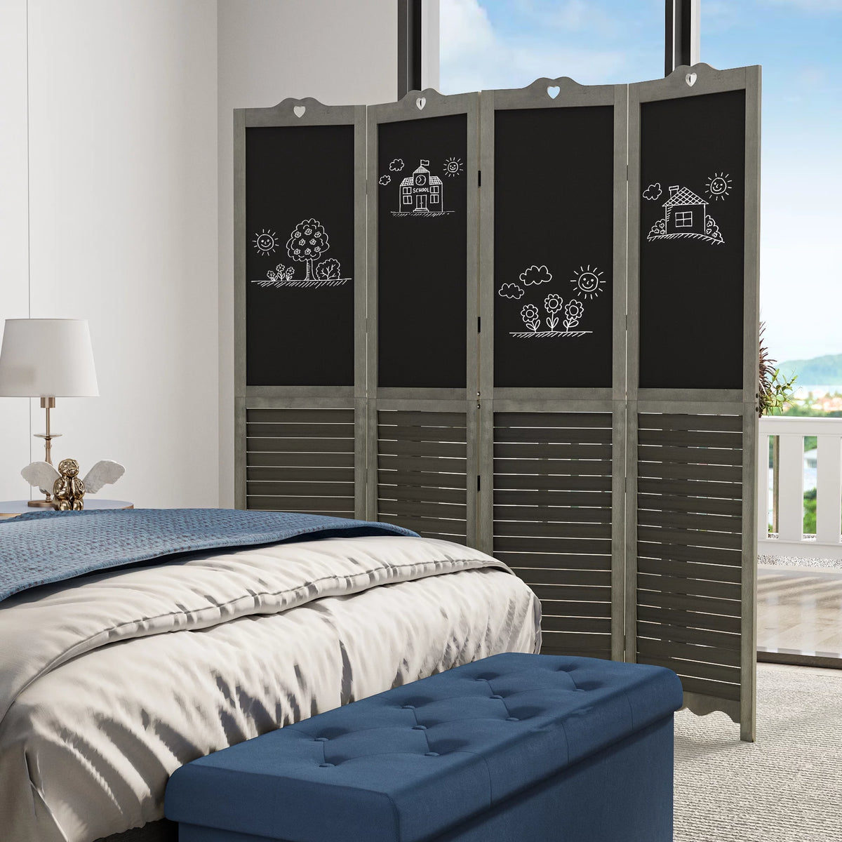 4 Panel Folding Room Divider with Chalkboard O417