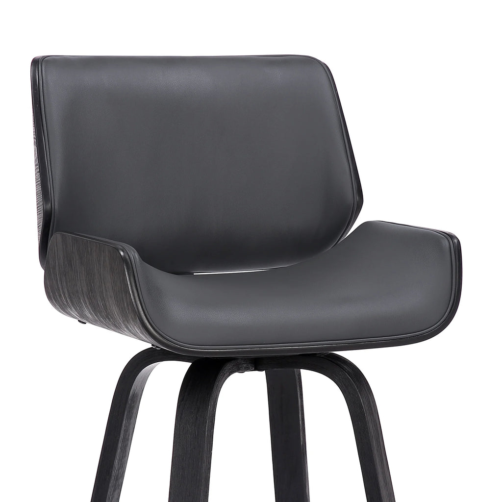 Faux Leather Wood Swivel Counter Stool in Gray/Black W363