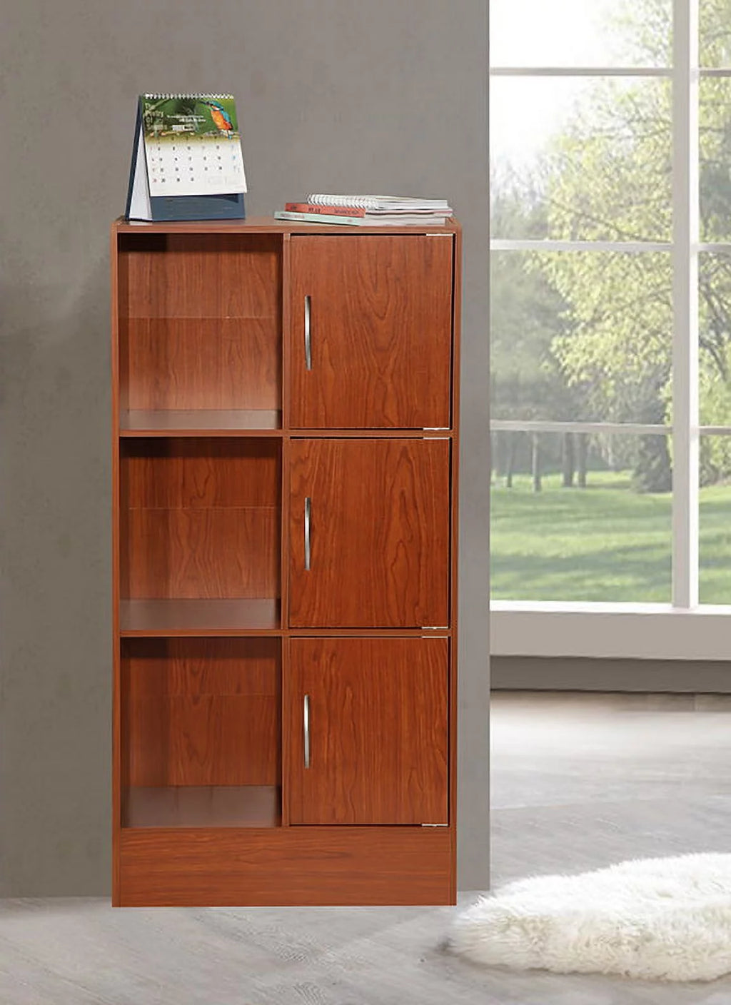 Cherry 3-Door 6-Shelf Bookcase J7437
