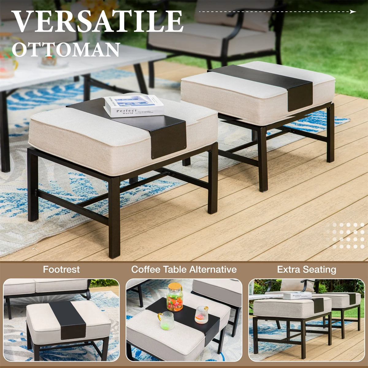 Beige 9-Seater Patio Conversation Set with Swivel Chair Sofa P426717