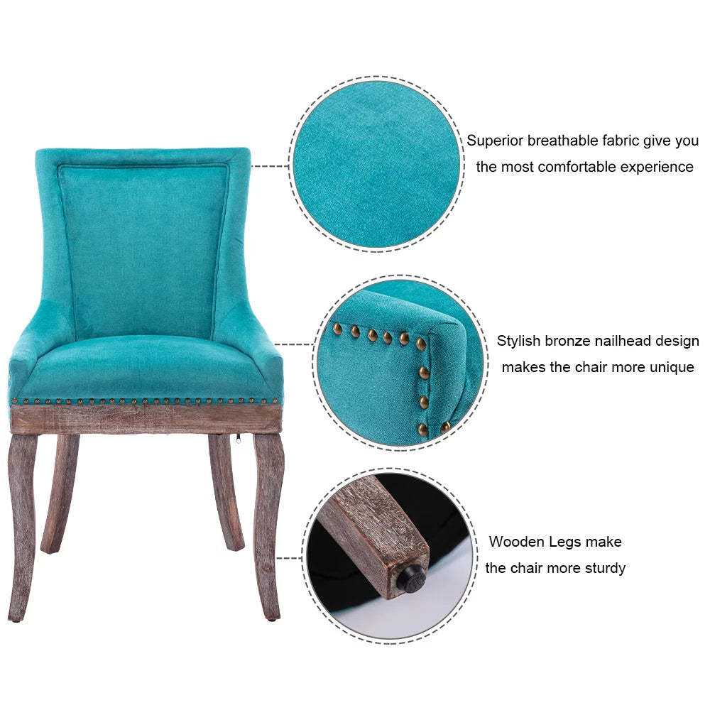 Blue Upholstered Dining Chairs Set of 2 with Wood Legs L880254