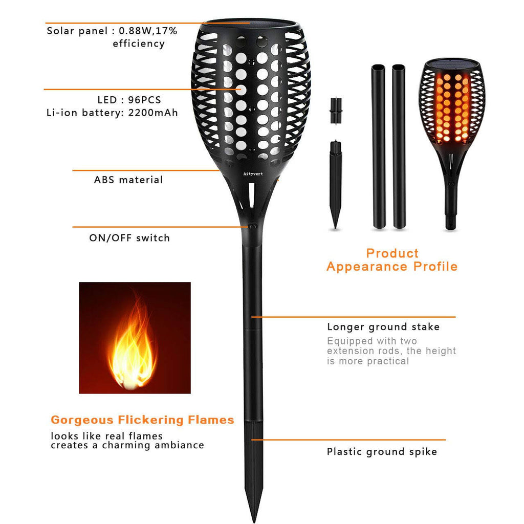 Solar Torch Lights Waterproof Flickering Flame Torches B841