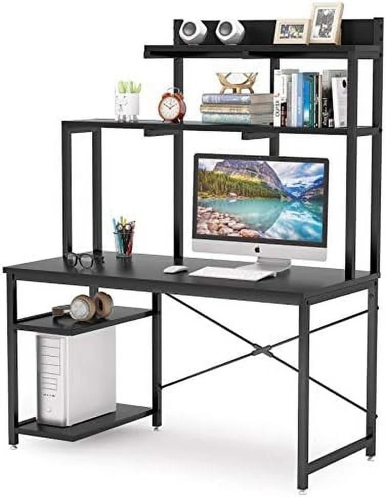 Black 47 Inch Computer Desk with Shelves and Hutch Z370335