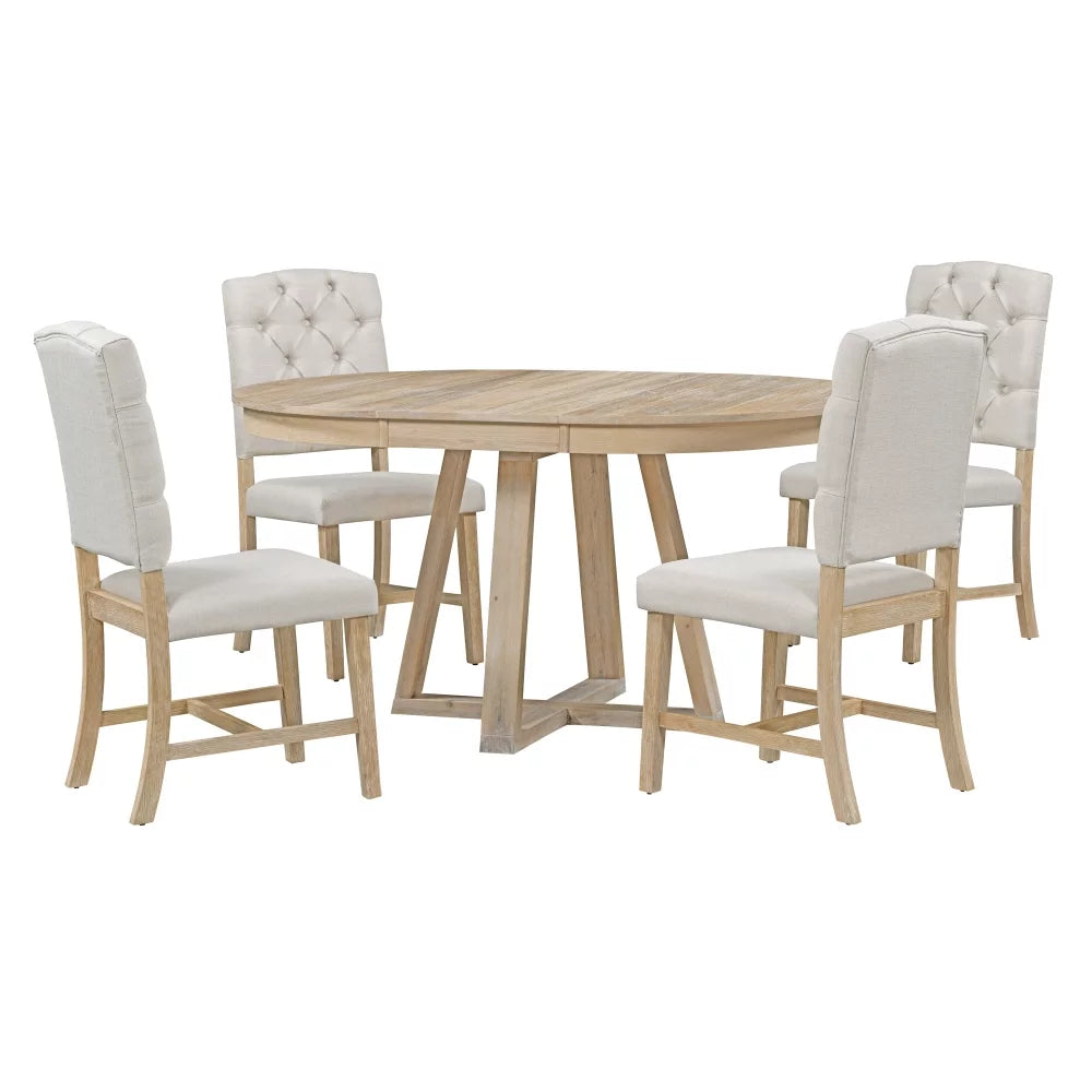 5-Piece Round Dining Set with 4 Upholstered Chairs T79813