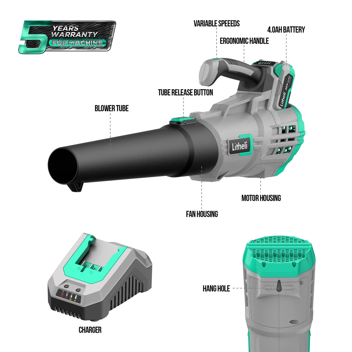 20V Cordless Leaf Blower 350CFM 2-Speed with Battery & Charger B6490