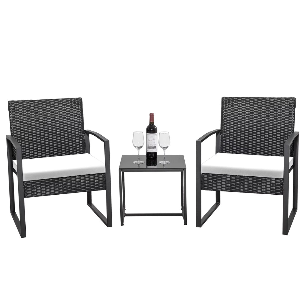 Black 3-Piece Wicker Bistro Chair Set with Coffee Table C159
