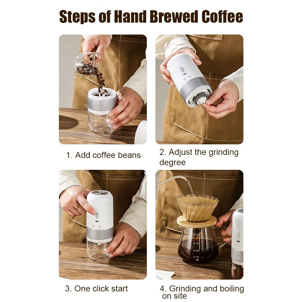 Portable Electric Burr Coffee Grinder 13W 200ml USB Rechargeable Adjustable Cordless X666550