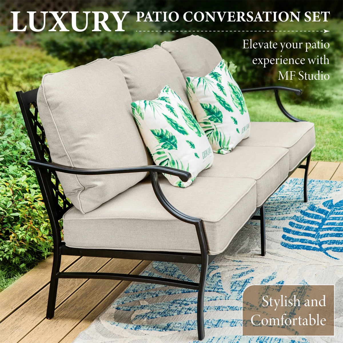 Beige 9-Seater Patio Conversation Set with Swivel Chair Sofa P426717
