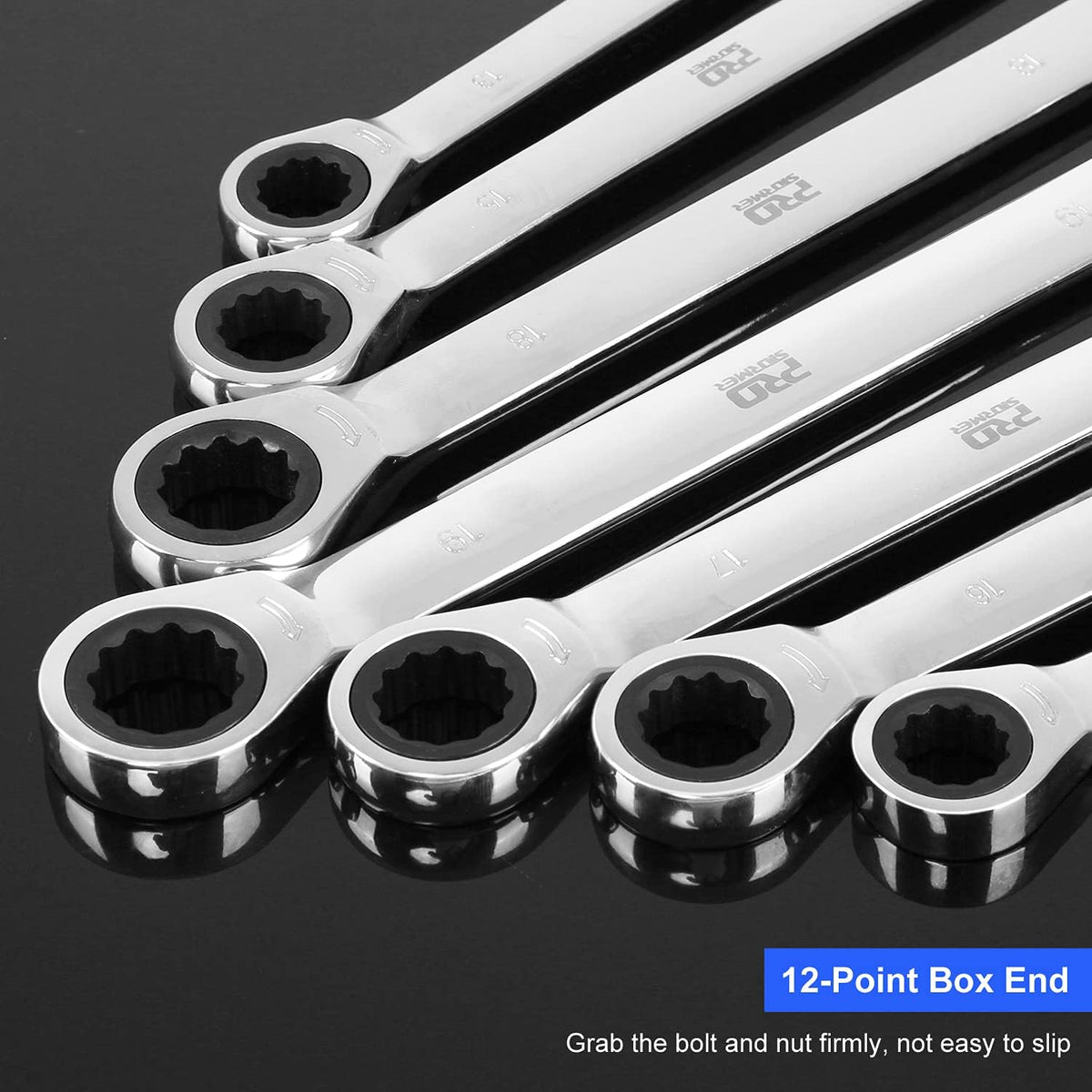 14-Piece Ratcheting Wrench Set, 6-19mm Metric Chrome Vanadium Steel Combination Ended Spanner Kit with Storage Case X6859
