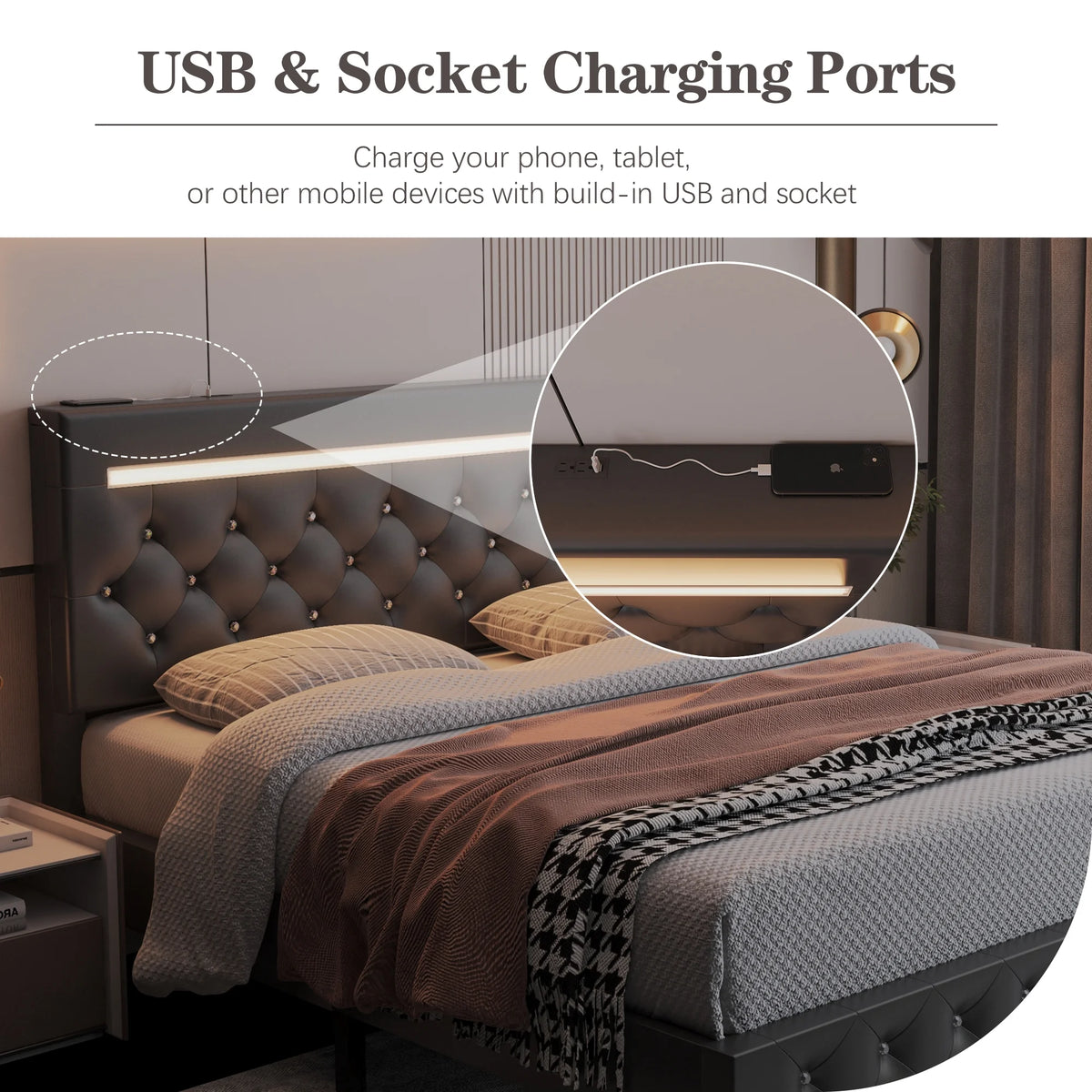 Queen Size Upholstered Platform Bed Frame with Headboard H76914