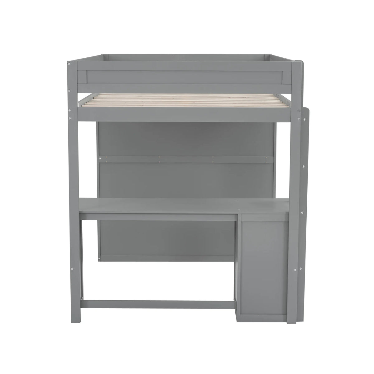 Wood Full Size Loft Bed with Storage Desk, Drawers and Wardrobe Y6554