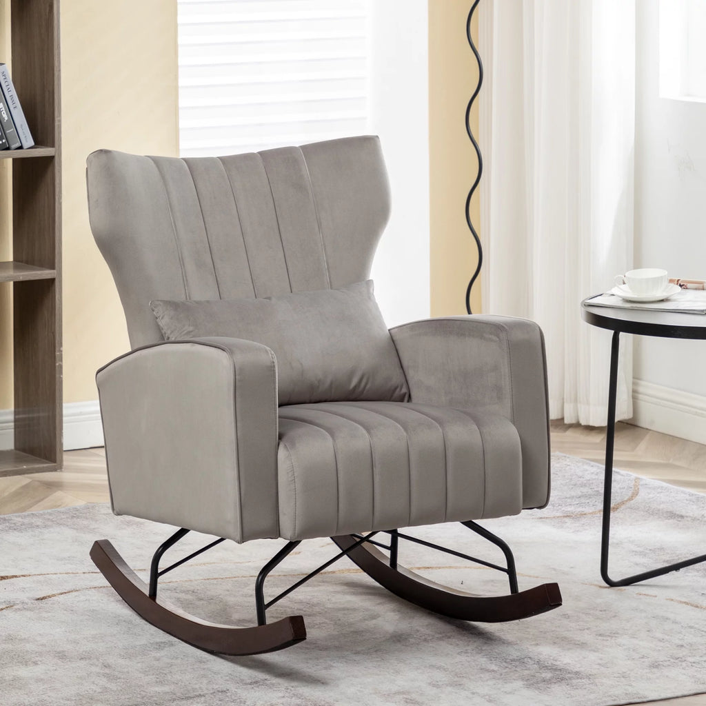 Velvet Upholstered Rocking Chair with Metal Legs G795628