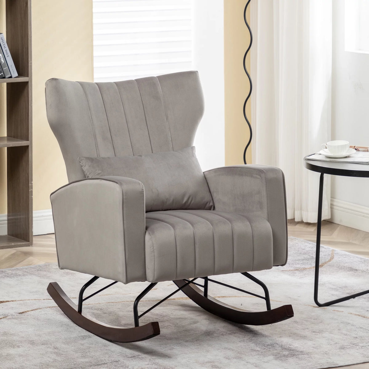 Velvet Upholstered Rocking Chair with Metal Legs G795628