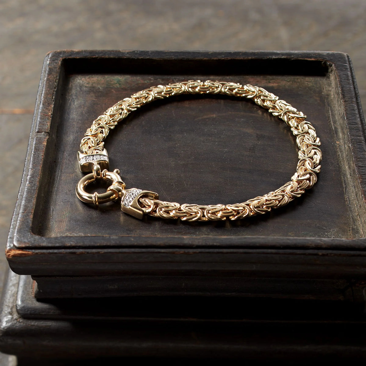 14kt Yellow Gold Byzantine Bracelet With Diamond Accents B522