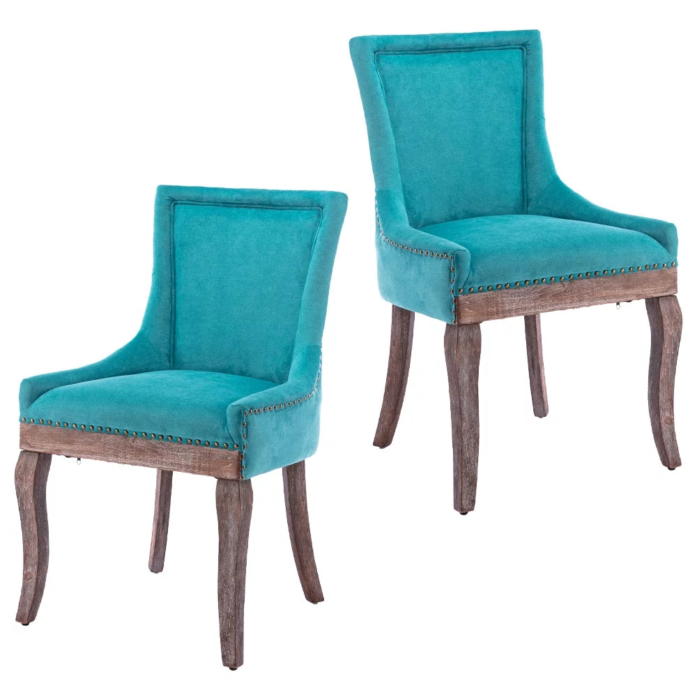 Blue Upholstered Dining Chairs Set of 2 with Wood Legs L880254