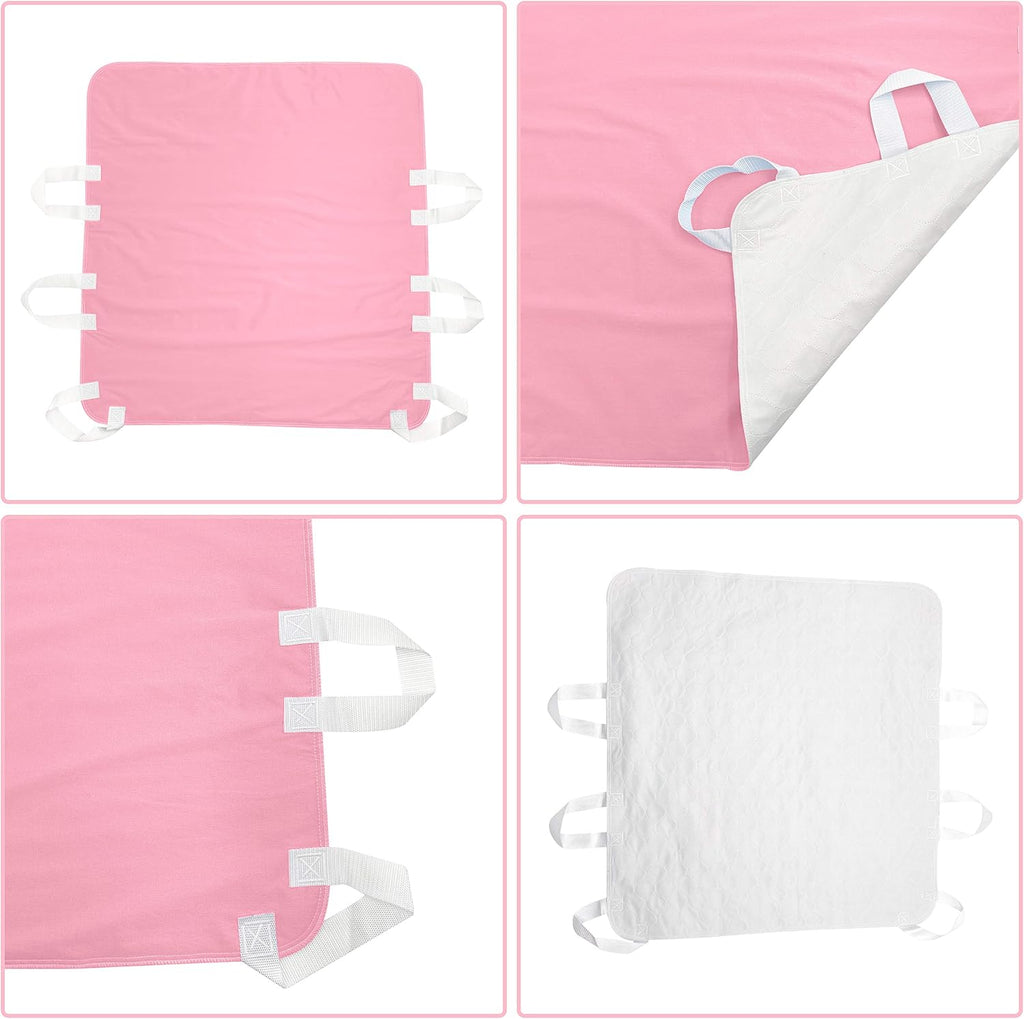 Waterproof Reusable Incontinence Bed Pad with 6 Handles, 34” x 36” (2-Pack Pink) E46470