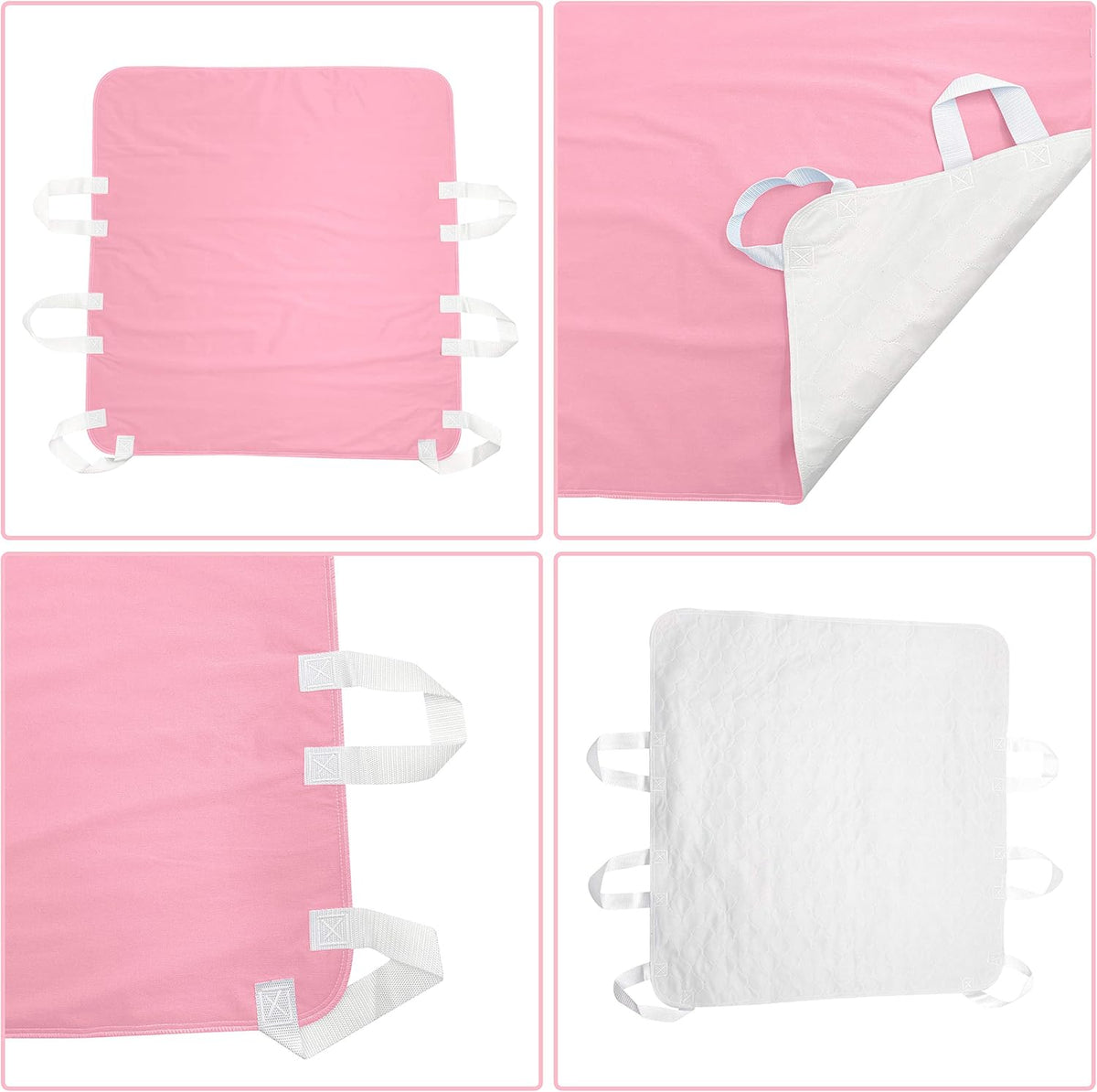 Waterproof Reusable Incontinence Bed Pad with 6 Handles, 34” x 36” (2-Pack Pink) E46470