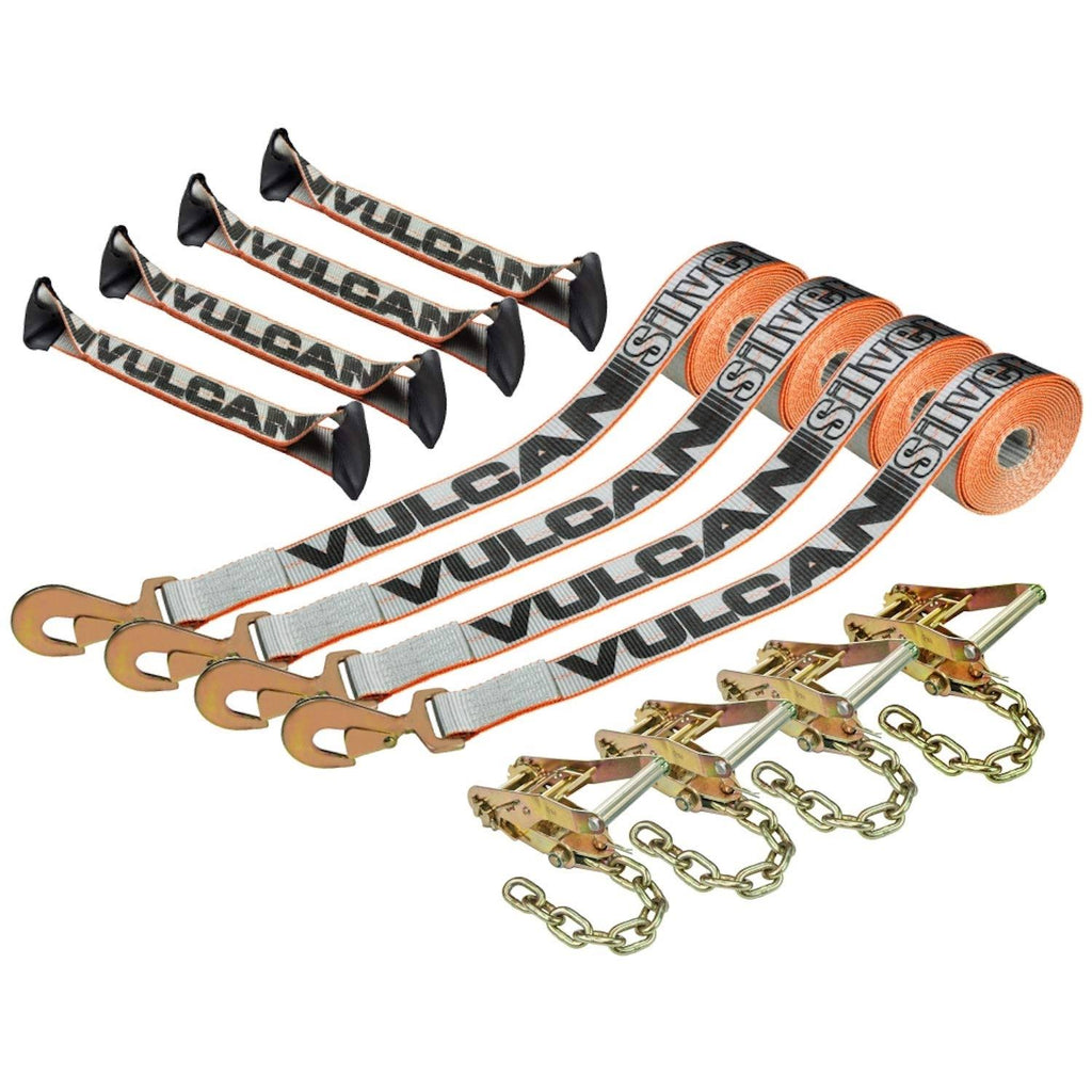 8-Point Roll Back Vehicle Tie Down Kit with Snap Hook and Chain Tail, Set of 4 R584827