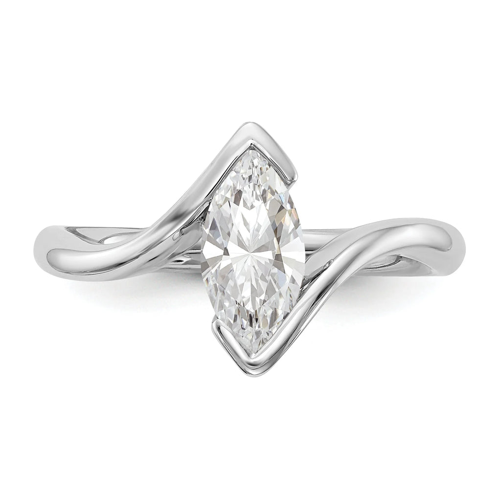 0.25ct CZ Solid 14k White Gold Marquise Bezel Solitaire Engagement Ring Q753859