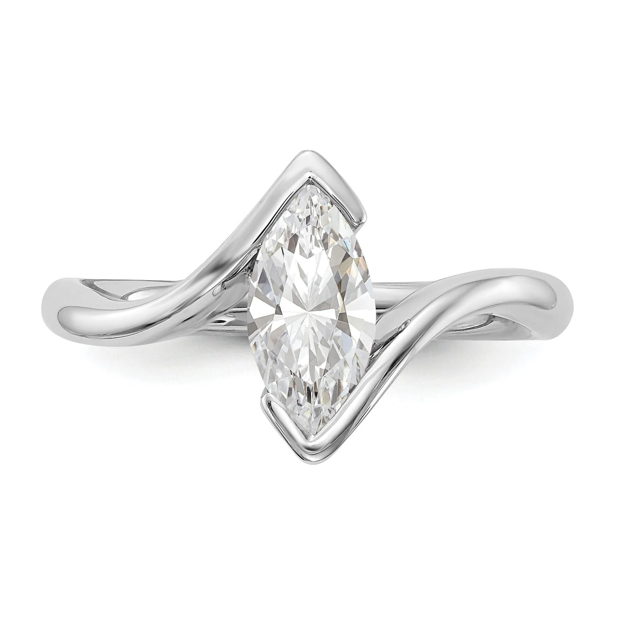 0.25ct CZ Solid 14k White Gold Marquise Bezel Solitaire Engagement Ring Q753859