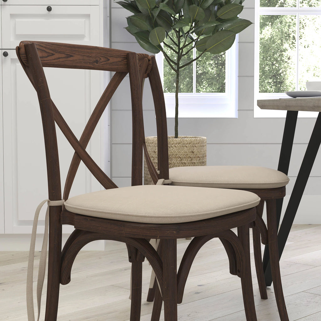 Mahogany Finish Wooden Cross Back Dining Chair with Cushion U801