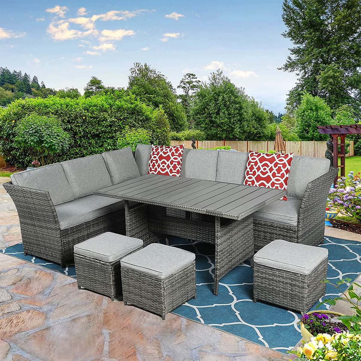7 Pieces Wicker Rattan Sectional Sofa Couch with Ottoman V611977