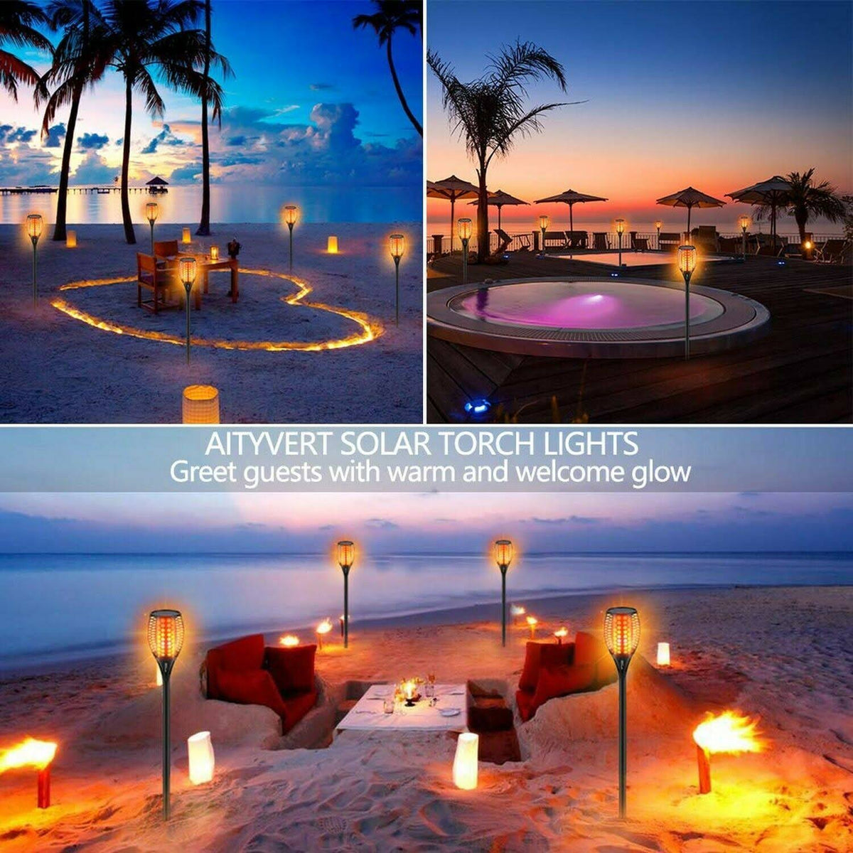 Solar Torch Lights Waterproof Flickering Flame Torches B841