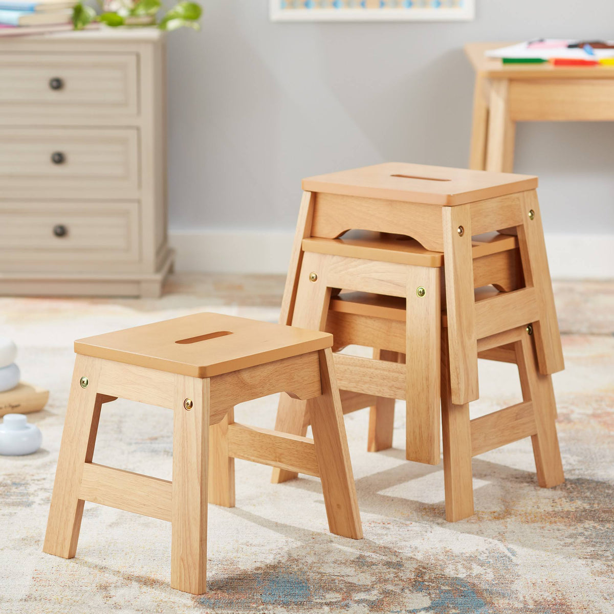 Natural Wooden Stools - Set of 4 E126