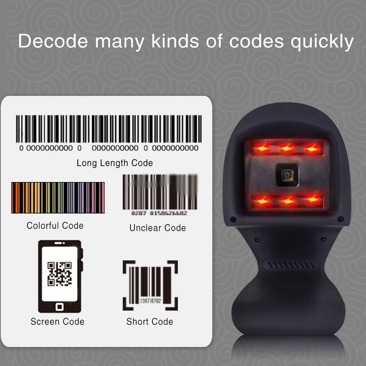 Automatic 1D 2D Omnidirectional Hands-Free USB Barcode Scanner S81947