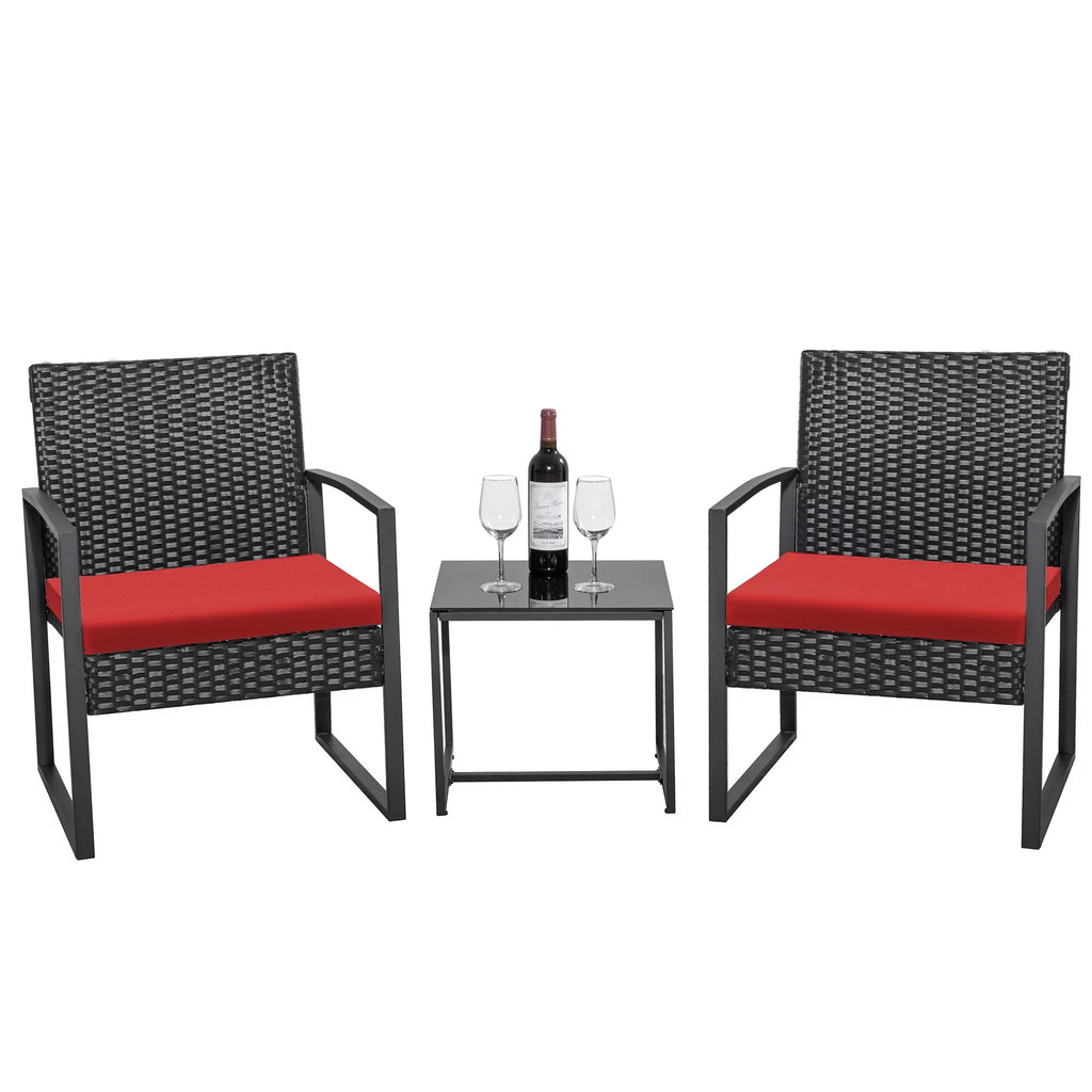 Black 3-Piece Wicker Bistro Chair Set with Coffee Table C159