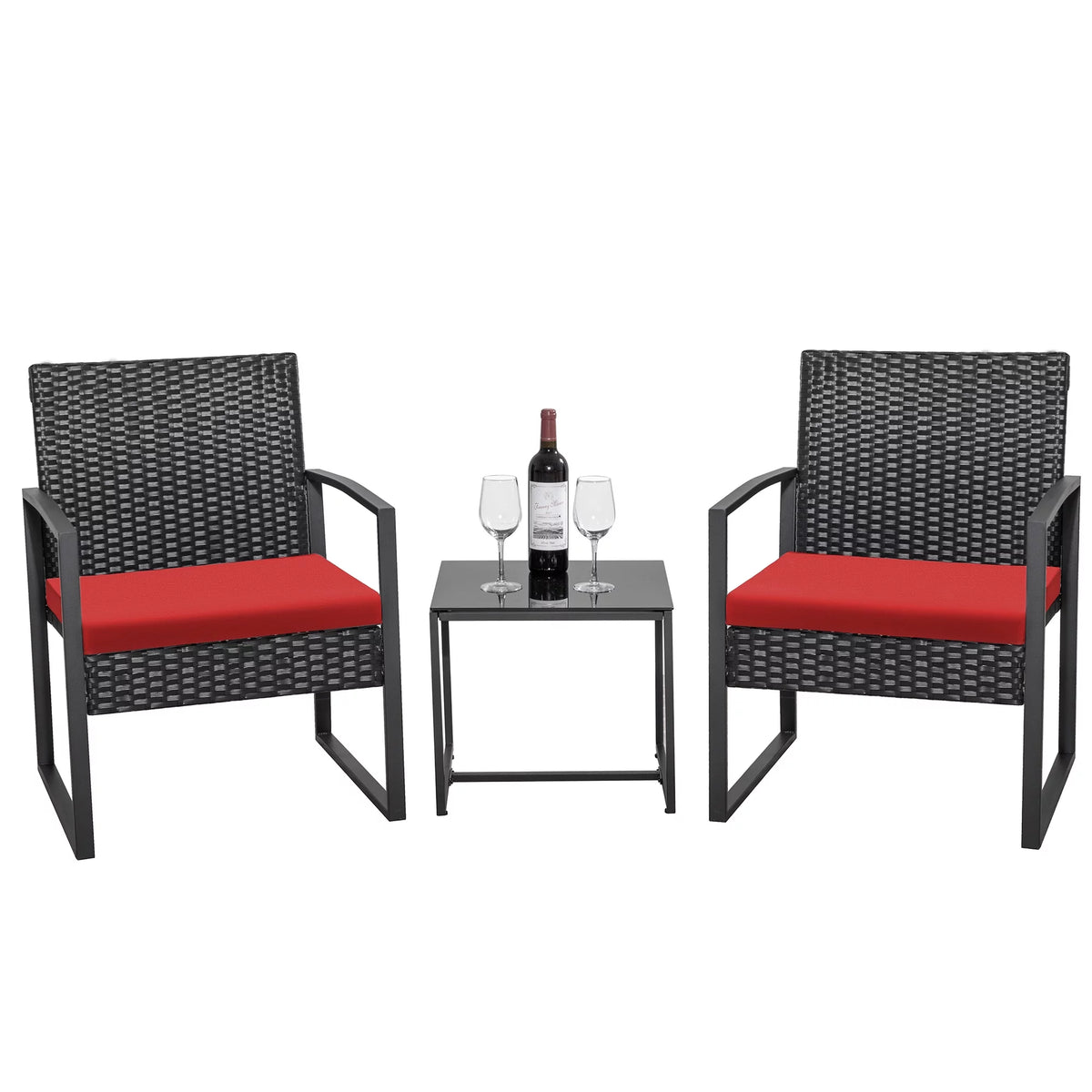 Black 3-Piece Wicker Bistro Chair Set with Coffee Table C159