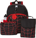 16 inch Red Black Spiderweb Backpack with Lunch Box and Water Bottle X9182