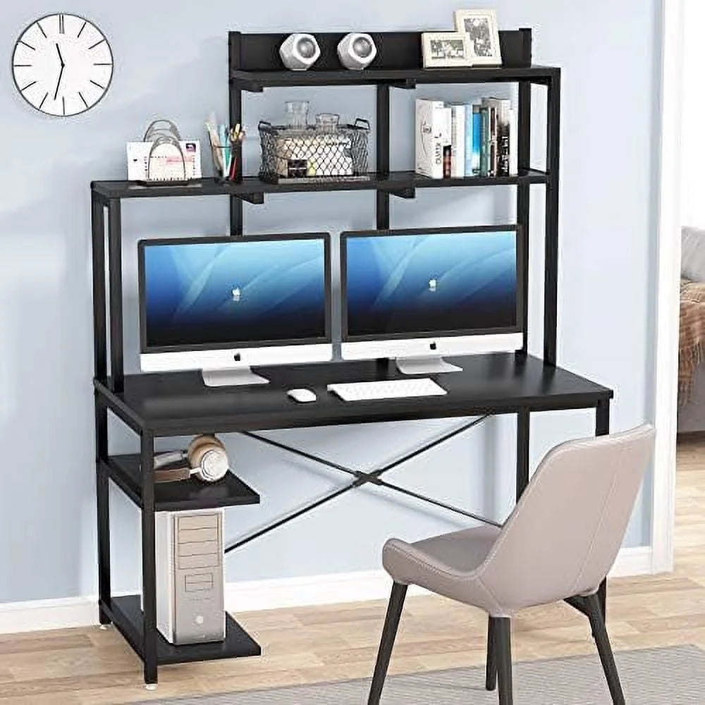 Black 47 Inch Computer Desk with Shelves and Hutch Z370335
