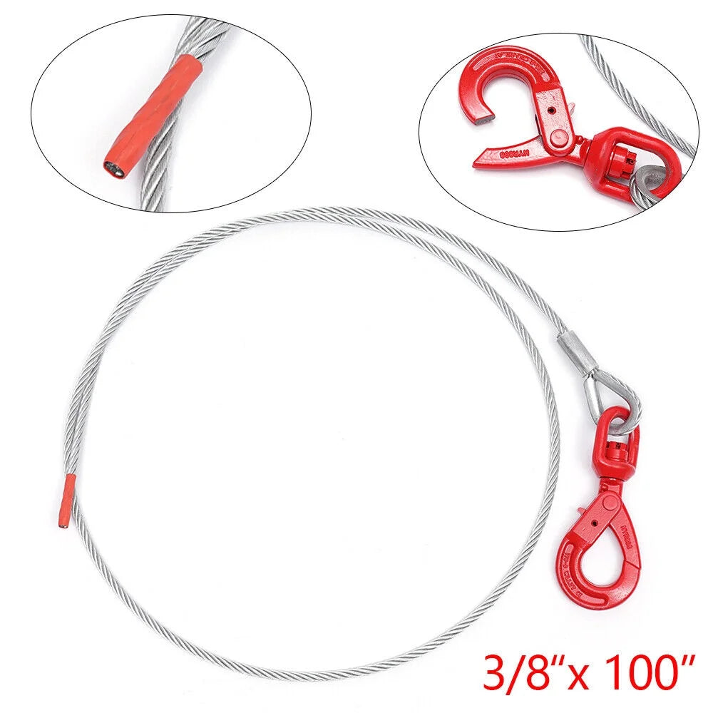 3/8" x 100" Steel Core Wire Rope Winch Cable with Swivel Hook T4250