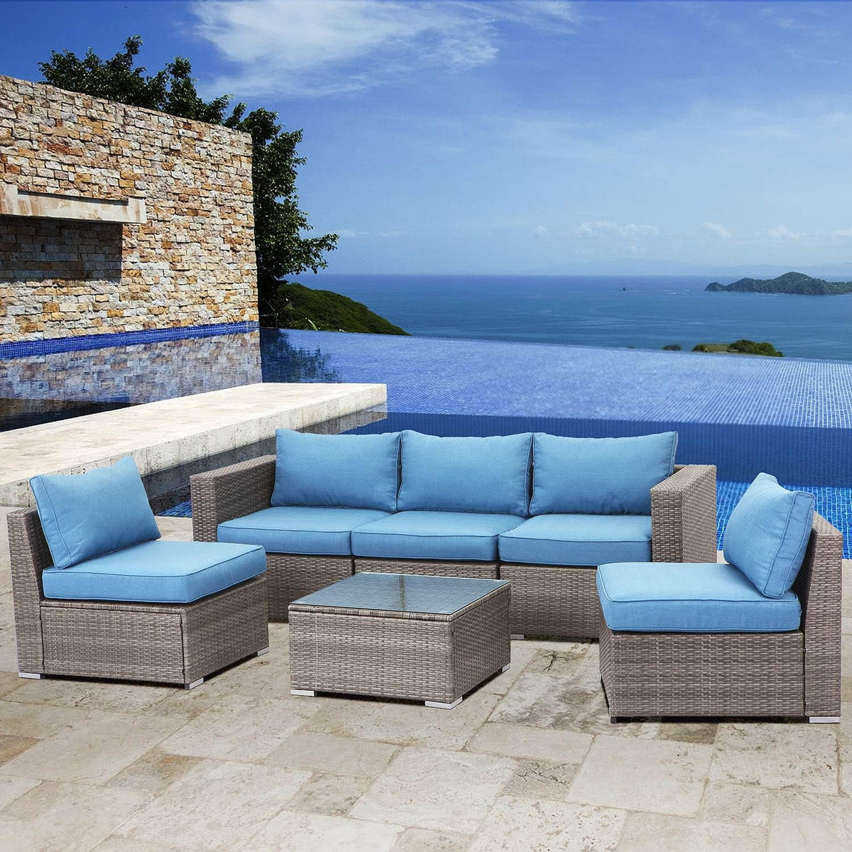 6 Pcs Outdoor Wicker Rattan Furniture Set with Cushions S5504