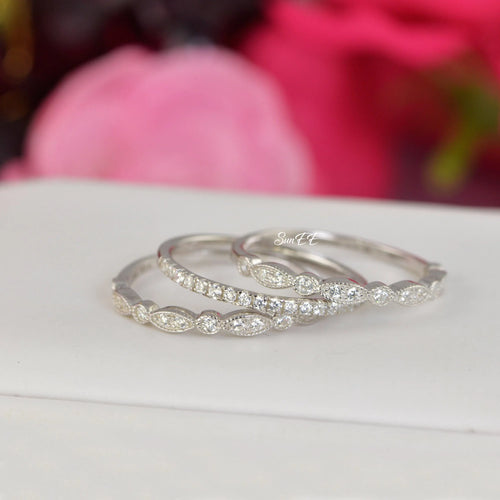 0.7ct Half Eternity Art Deco Wedding Band Stack Promise Ring Diamond Simulated 925 Sterling Silver Anniversary Ring V602174