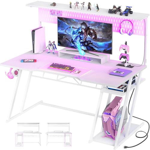 Carbon Fiber Black 47'' Gaming Computer Desk with Shelves and Outlets R41494