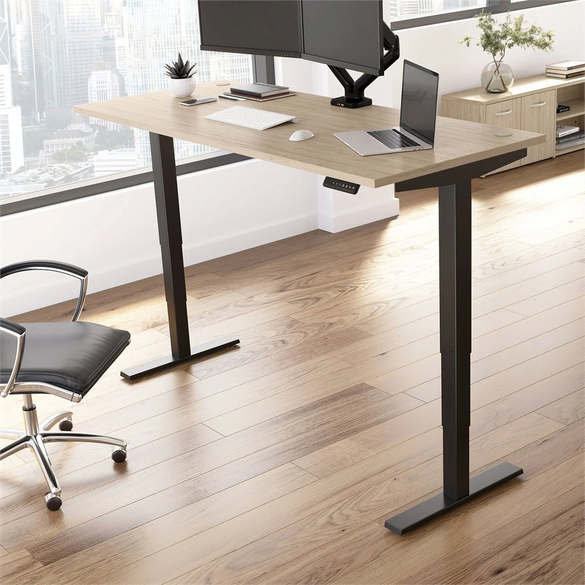 71" Adjustable Standing Desk in Natural Elm/Black L2316