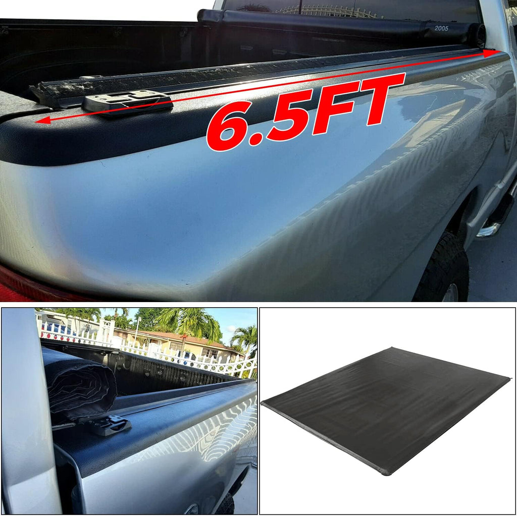 Soft Roll-up Truck Tonneau Cover with 6.5' Bed Black Sailcloth M436373