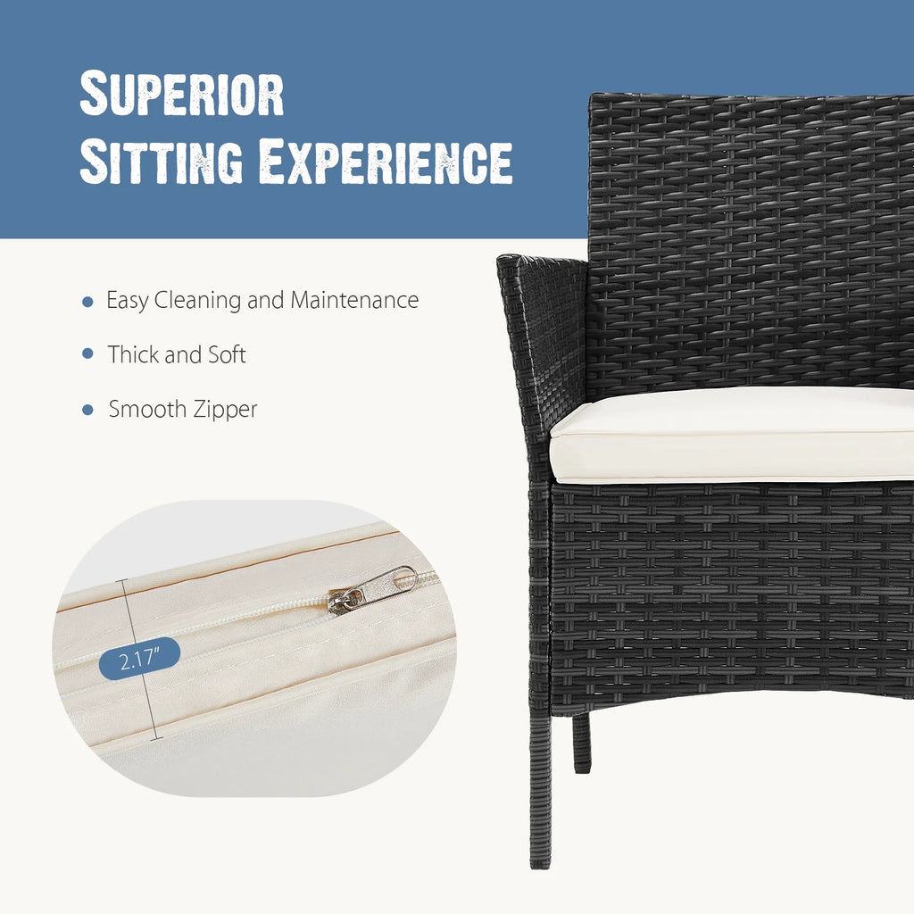 Black Outdoor Patio Furniture Set with Sectional Sofa, Table, Chairs and Cushions T511