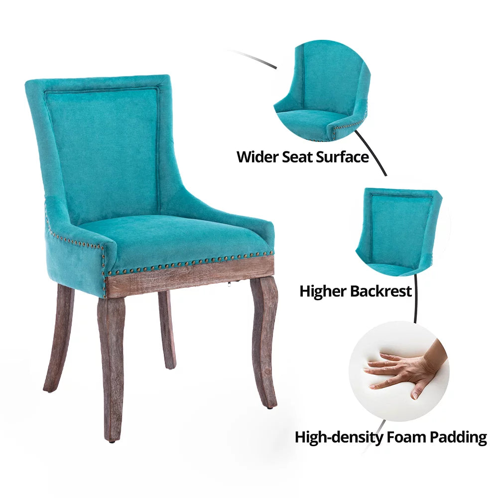 Blue Upholstered Dining Chairs Set of 2 with Wood Legs L880254